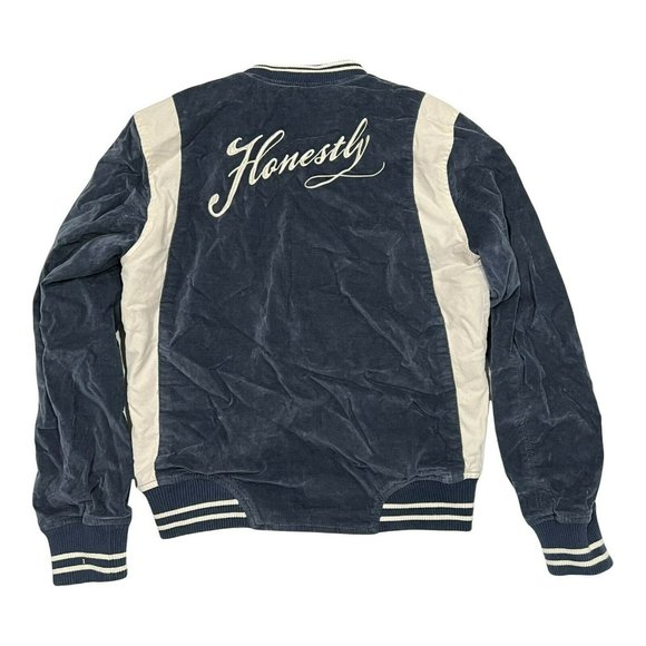 NWT AMERICAN EAGLE Embroidered Velveteen Bomber Sz L Blue - Picture 2 of 4